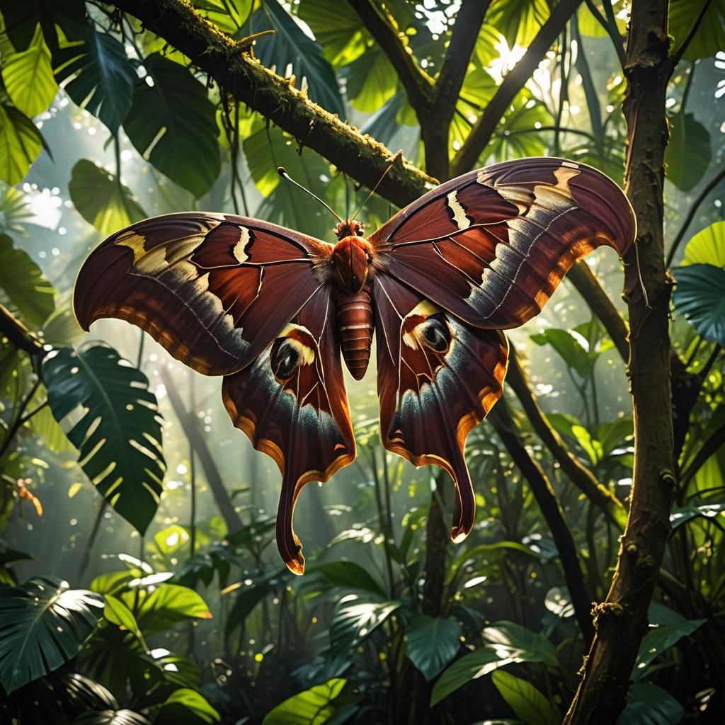 Atlas Moth in Sunlight, Photorealistic Macro