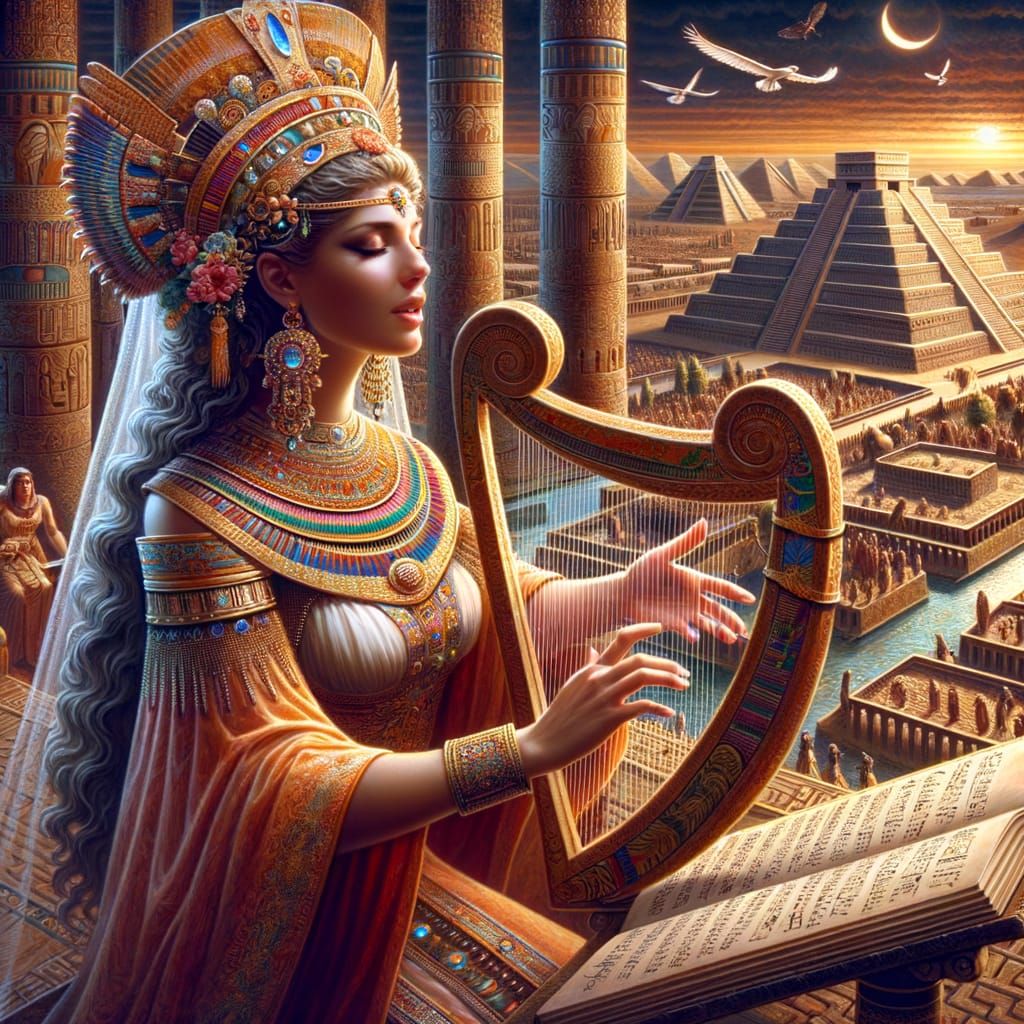Ancient Sumerian Priestess Singing Hymn to the Moon