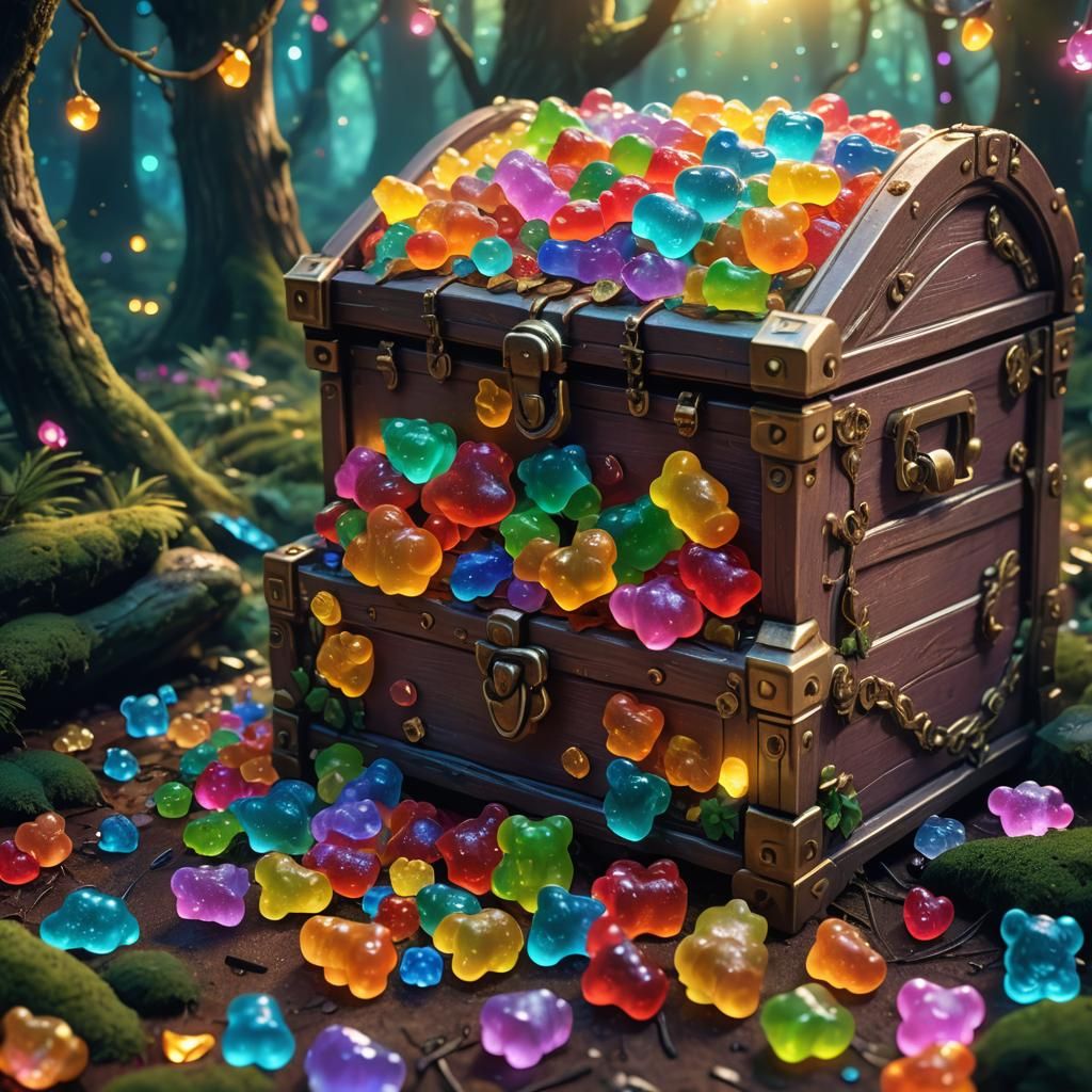 Gummy Bears Overflowing from Treasure Chest