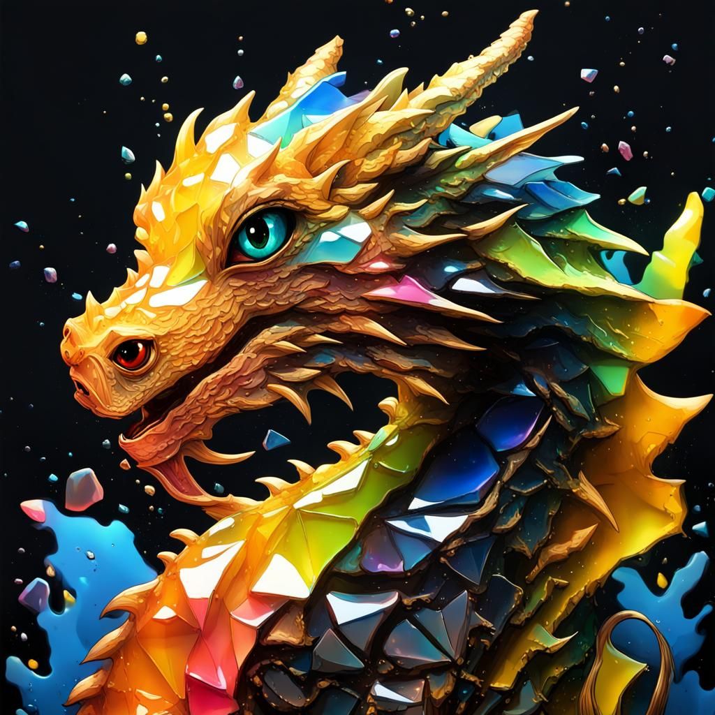 Vibrant Glass Dragon Graffiti Art