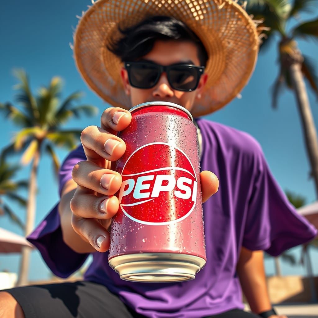 Hyperrealistic Pepsi Ad Close-Up with Youthful Vibe