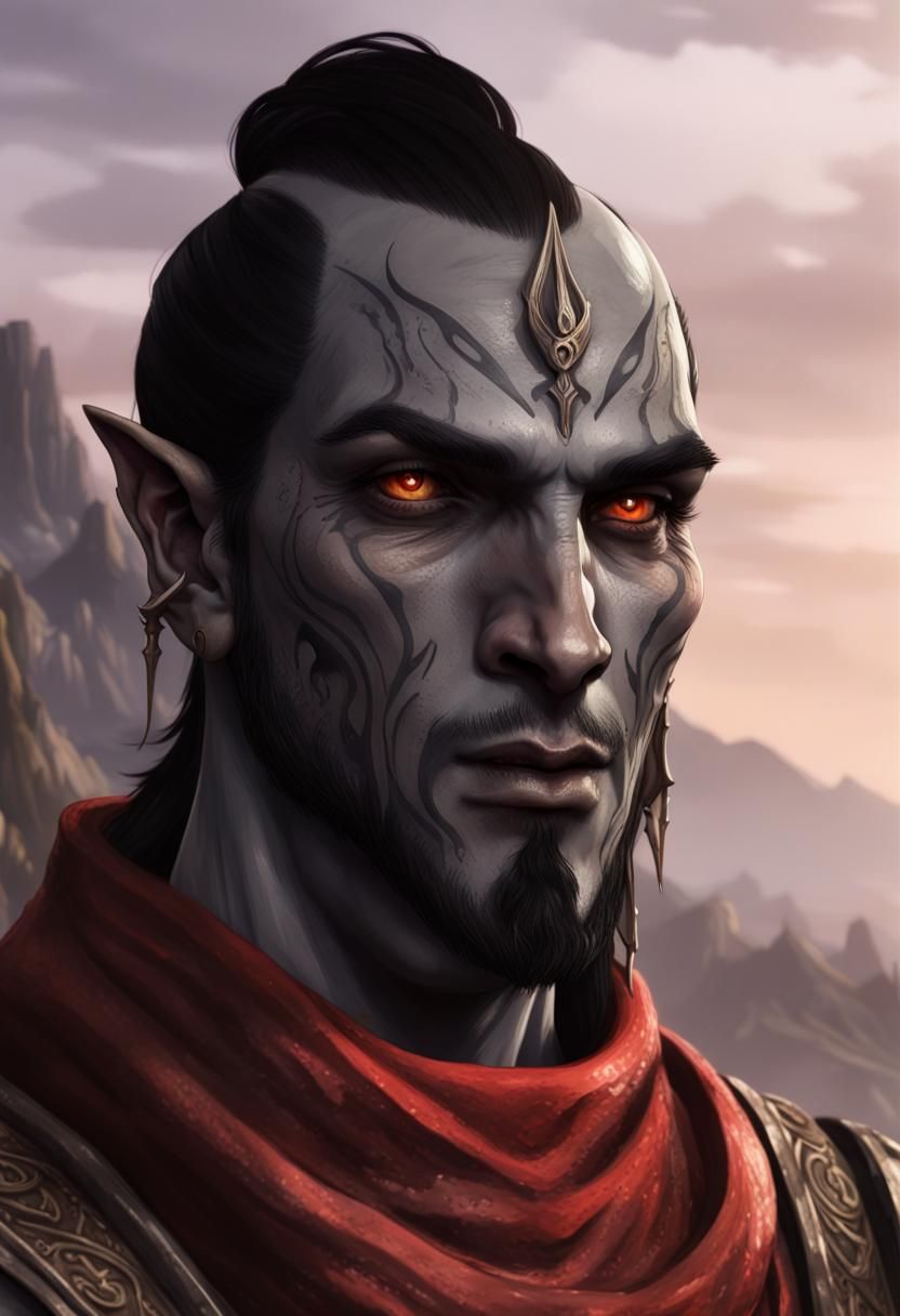 Dunmer Ashlander Hunter in Dark Fantasy Style