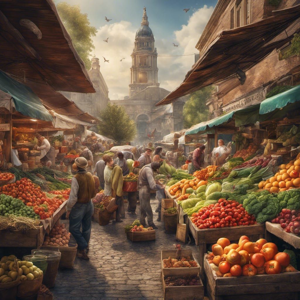 Bustling Farmers Market: Hyperrealistic Masterpiece