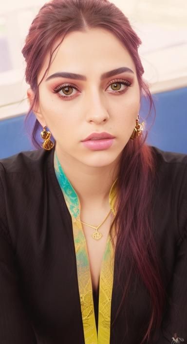 <lora:pretty woman:1.0> An extremely beautiful Pakistani lady with big beautiful dark brown eyes. Wearing a extravagant ...