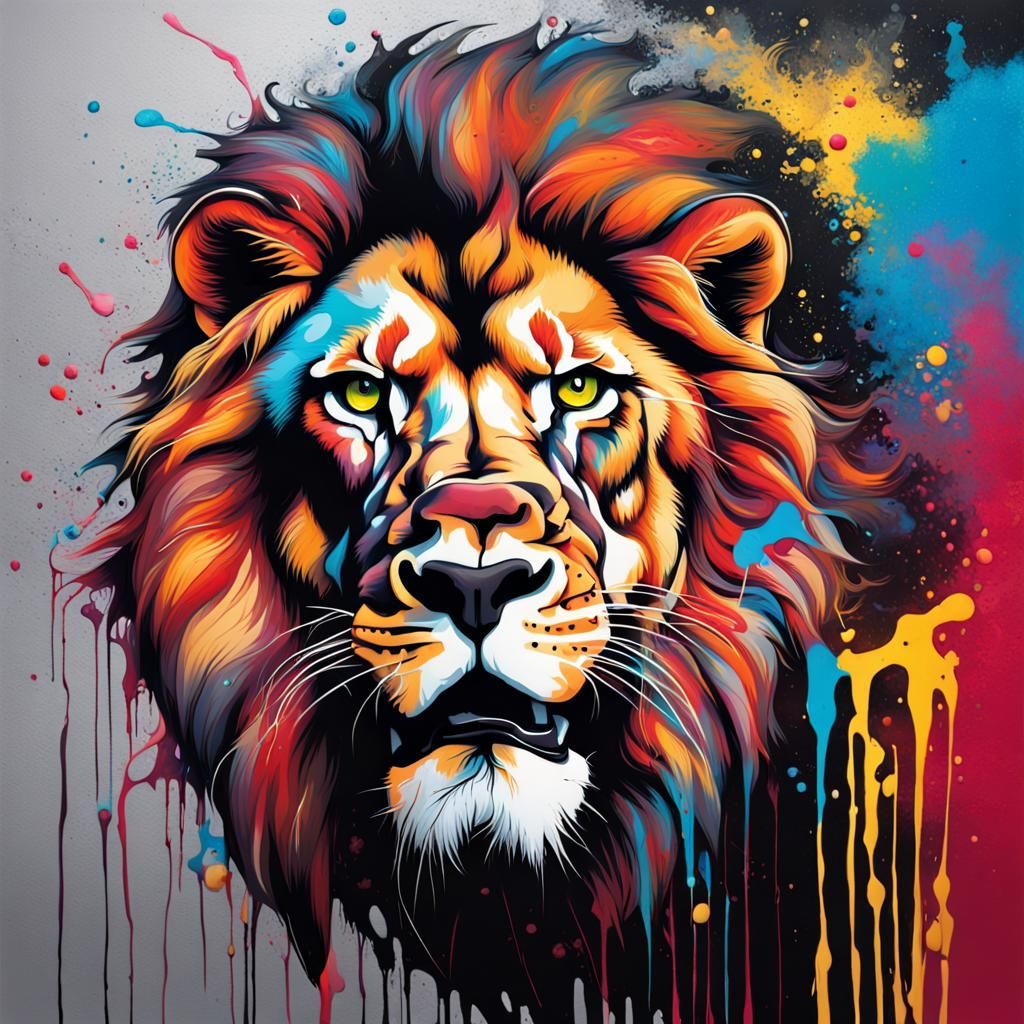 Roaring Lion in Graffiti Splash Art