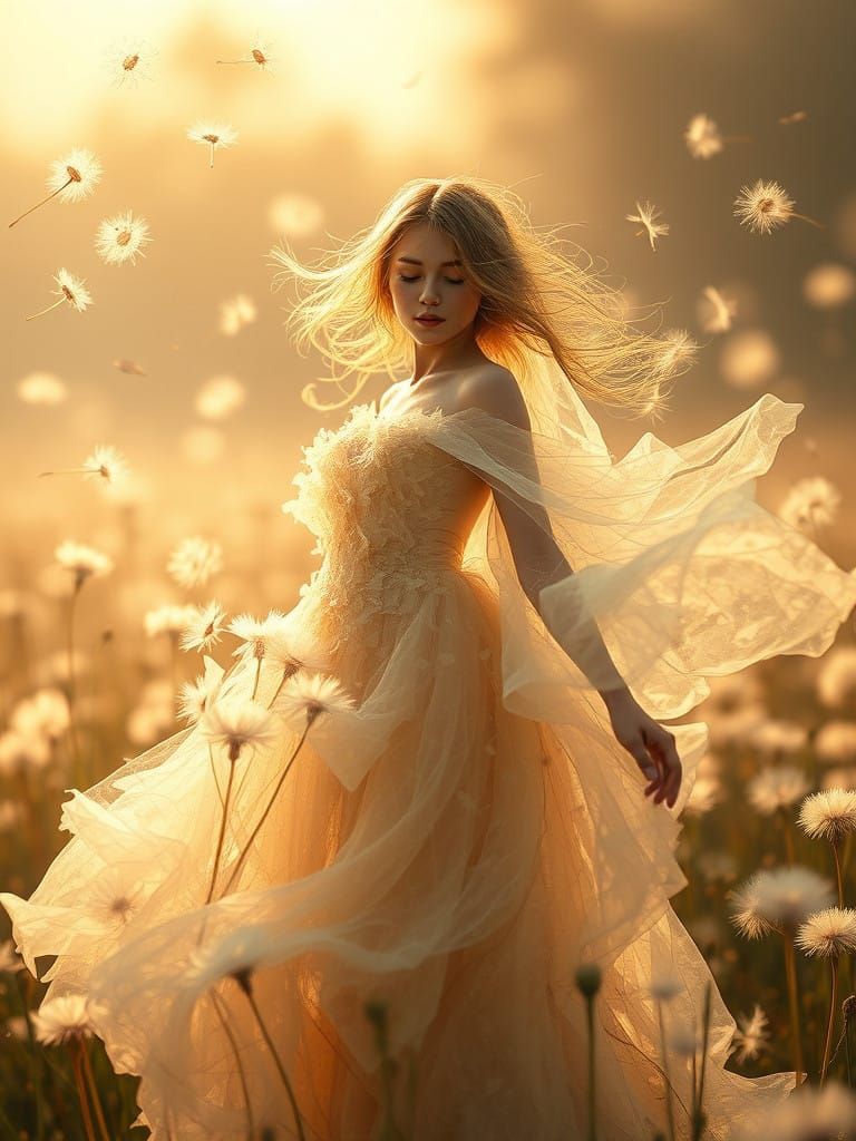 Dandelion Goddess in Whispers of Wind