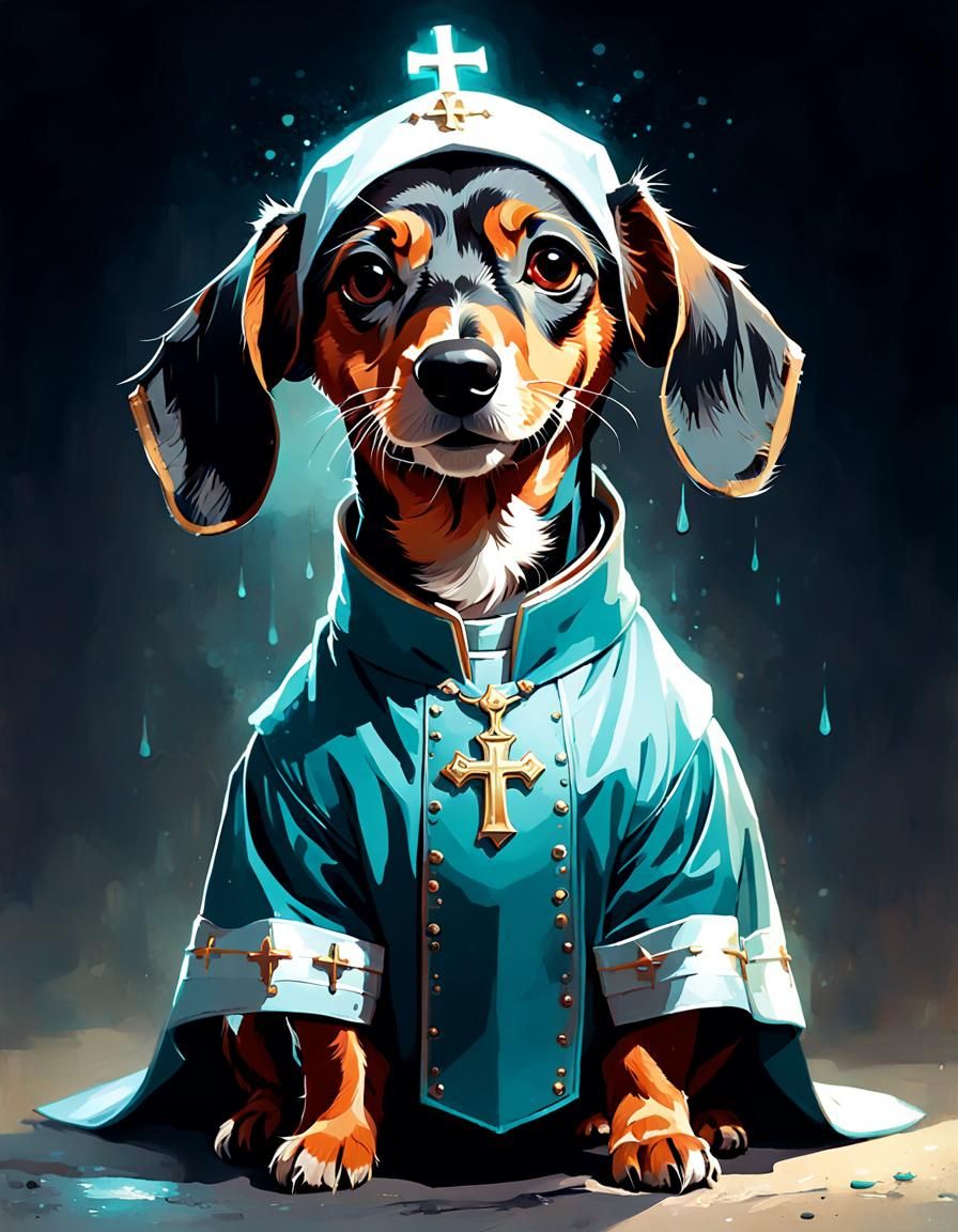 Dachshund Dog Priest Digital Painting