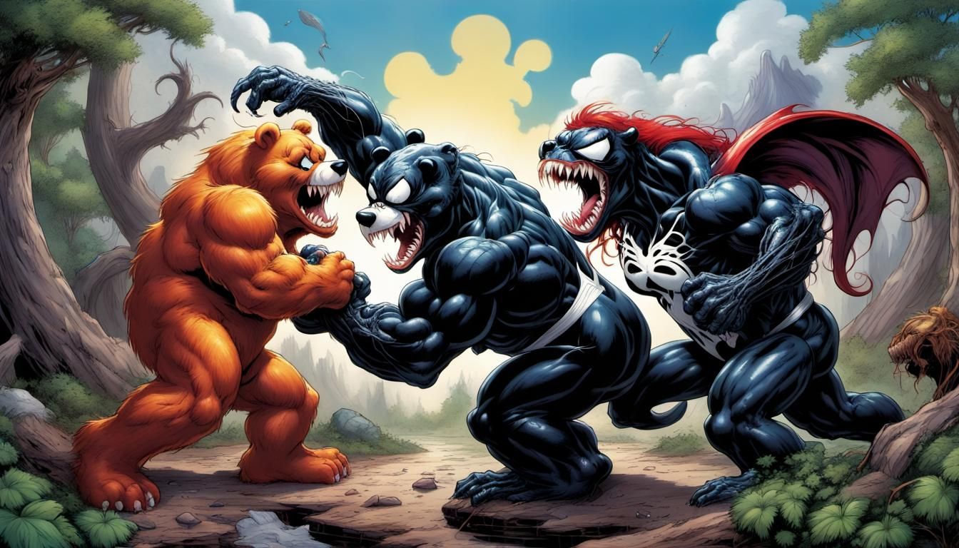 Panoramic fight scene, Care Bear Symbiote Brawl. 2.0