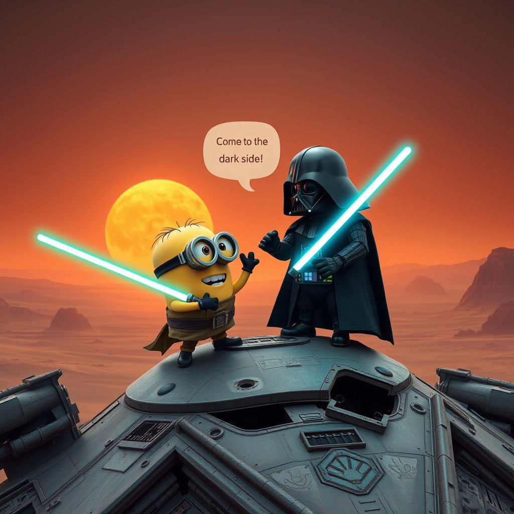 Minion Jedi Showdown on Tatooine