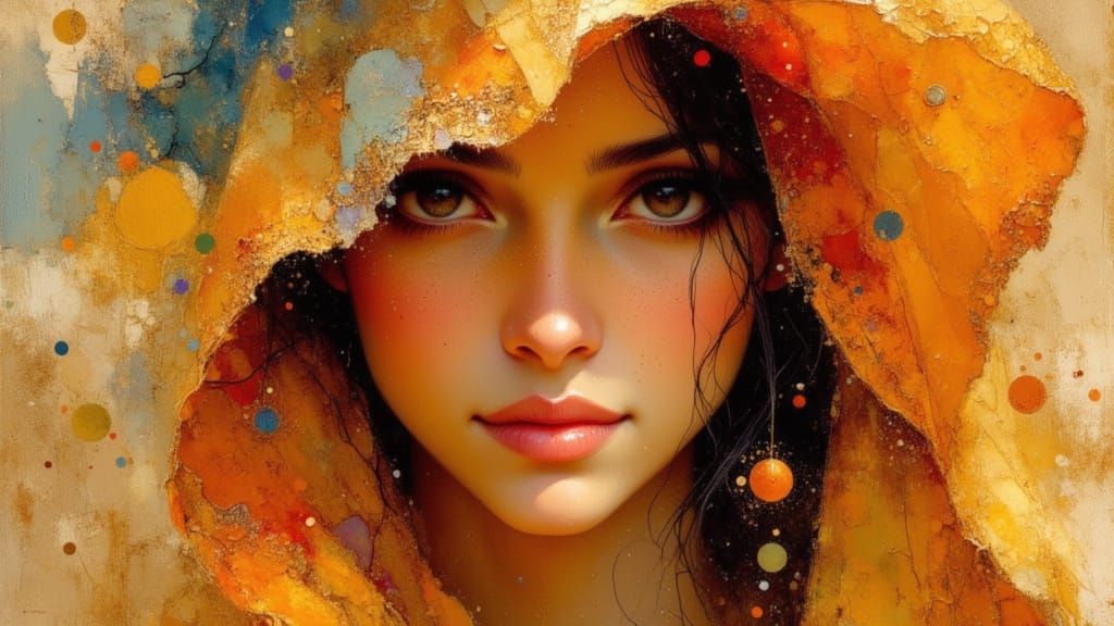 Veiled Woman in Desert Sands, Klimt Style