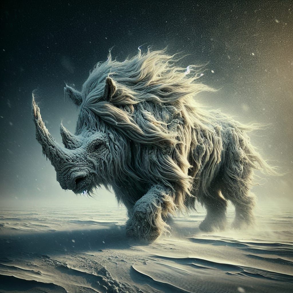 Magical Woolly Rhinoceros in Raging Snowstorm