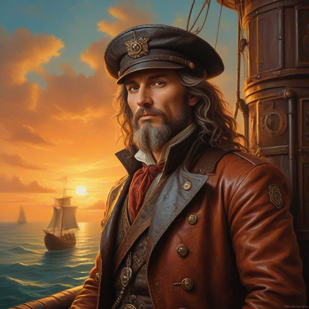 Renaissance  Oil Painting Of Leonardo De Vinci As the Captai...