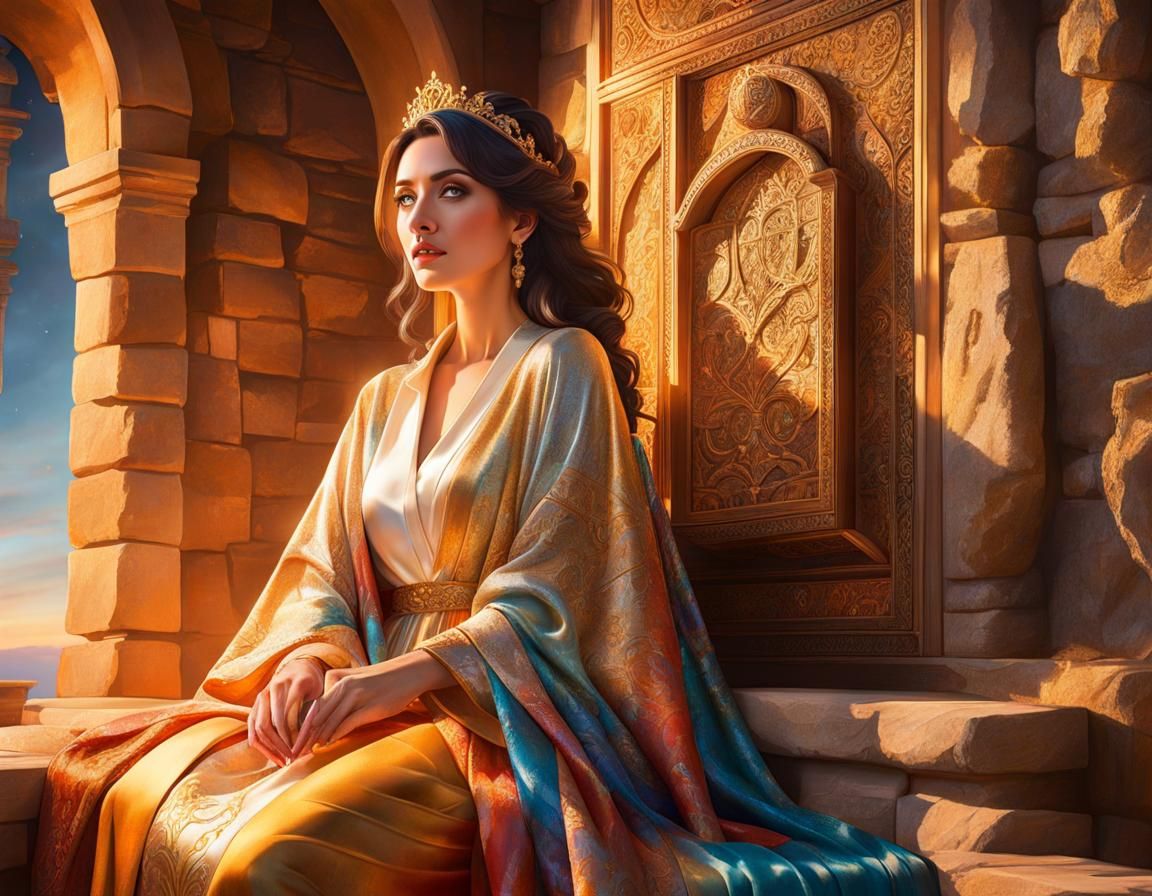 Byzantine Princess in Silk Robes at Magic Hour