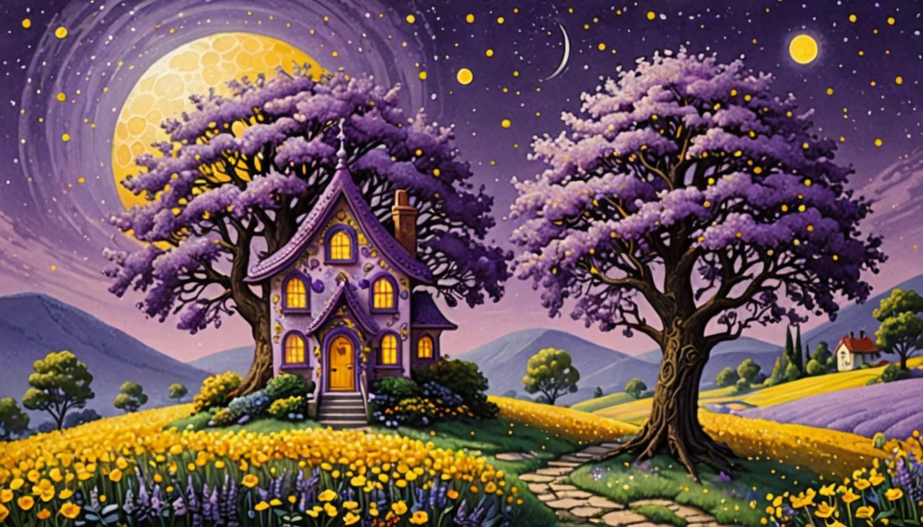 Pointillist Landscape with Fairy House in 4D