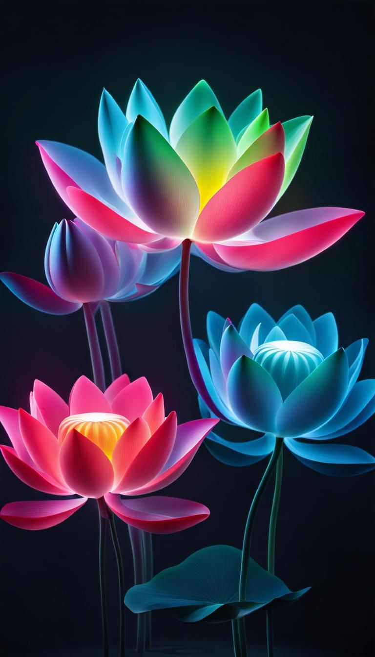 Luminous 3D Lotus Flowers in RGB