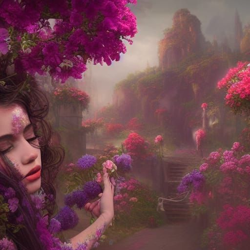 Fantastical Floral Woman in Detailed Matte Painting