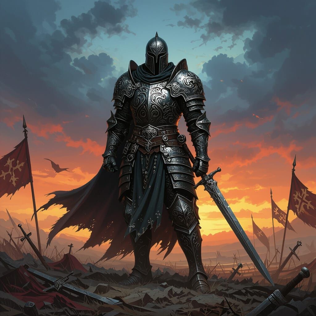 Gothic Warrior on Windswept Battlefield