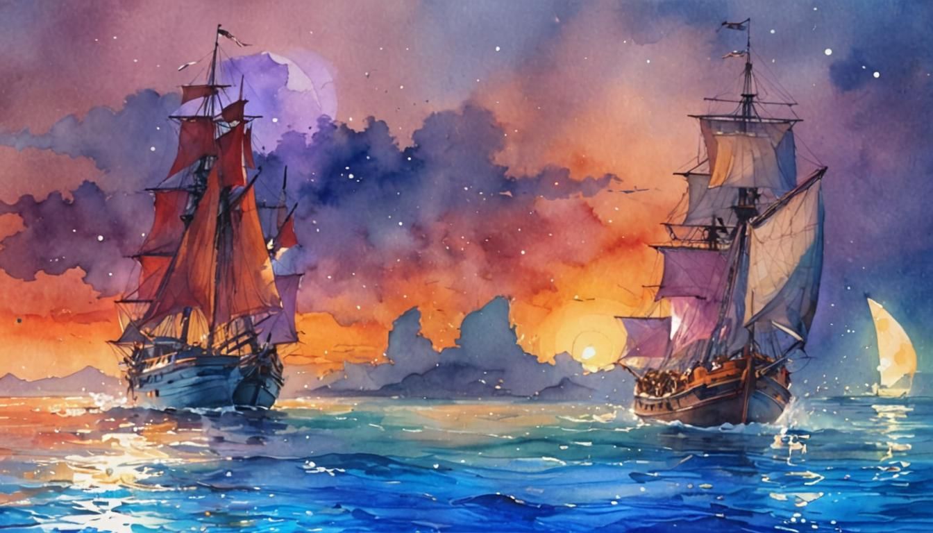 Cyberpunk Sea Freight Liner in Moonlit Waters