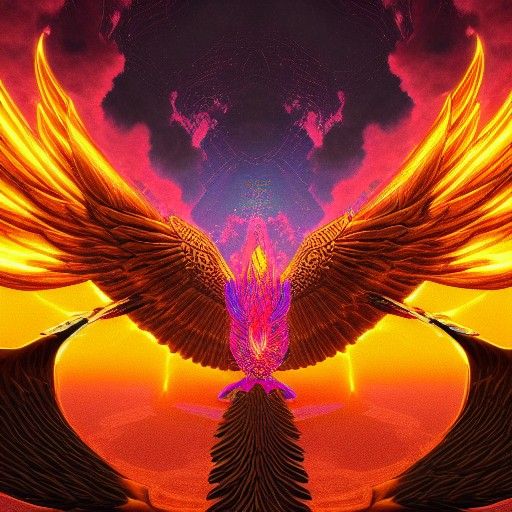 Golden Phoenix Rising: Vaporwave Dark Ages Render