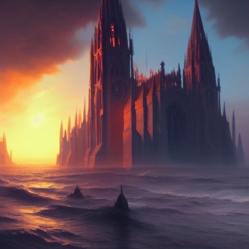 Burning Cathedral Rising: Detailed Matte Painting