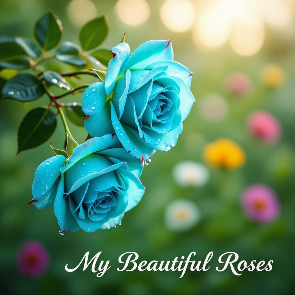 Turquoise Cosmos Roses in Hyperrealism