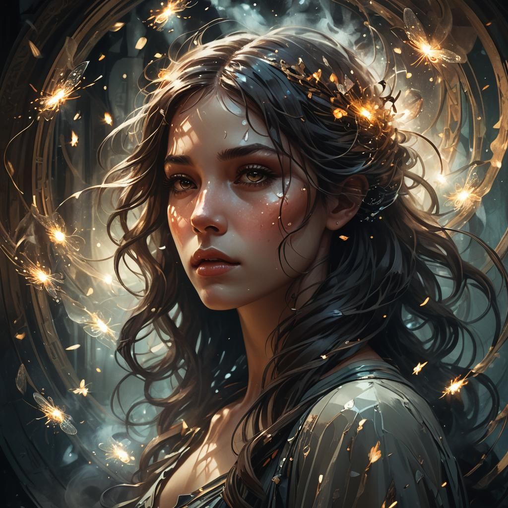 Ethereal Girl in Smoke: Dark Fantasy Concept Art