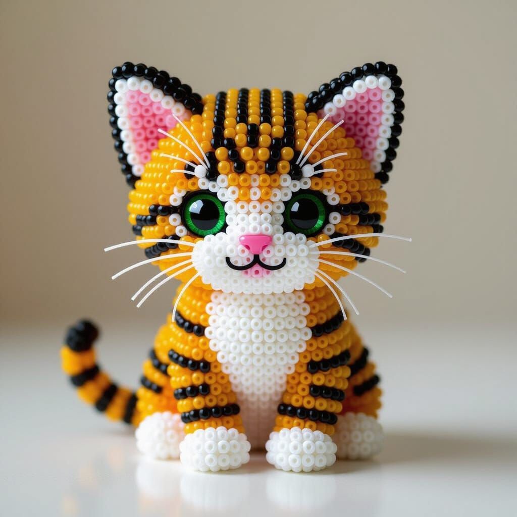 Beaded Kitten Sculpture: A Colorful Feline Friend
