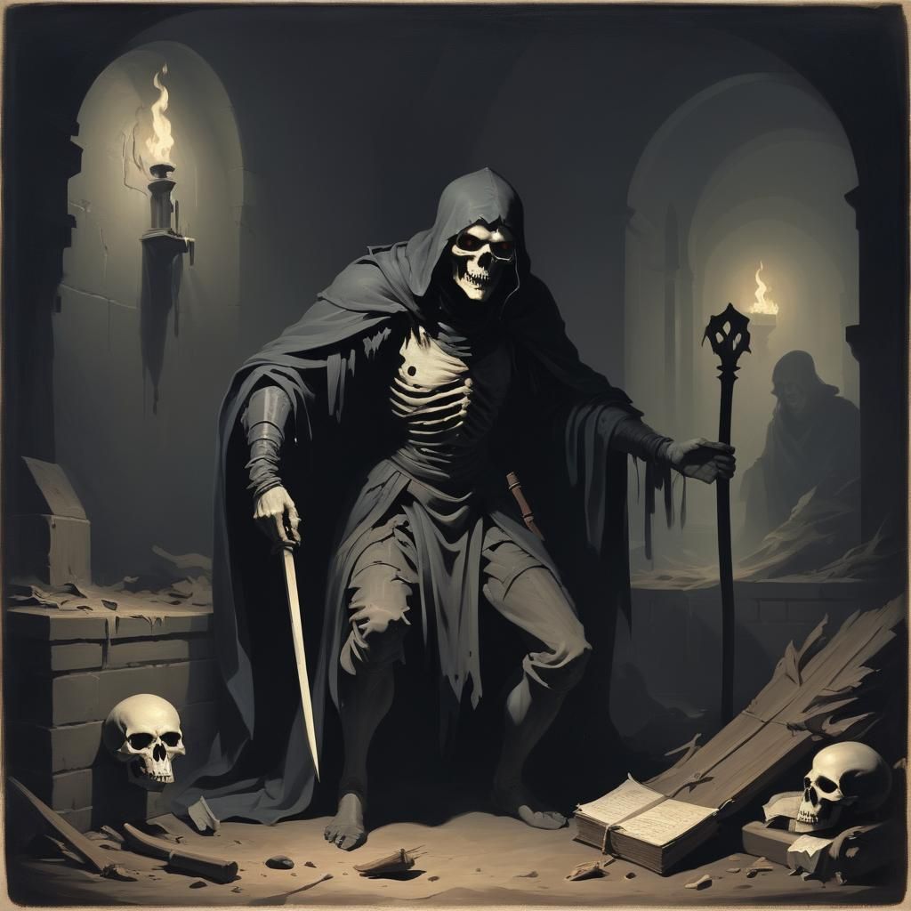 Grimdark Gothic Scene in Baroque Style