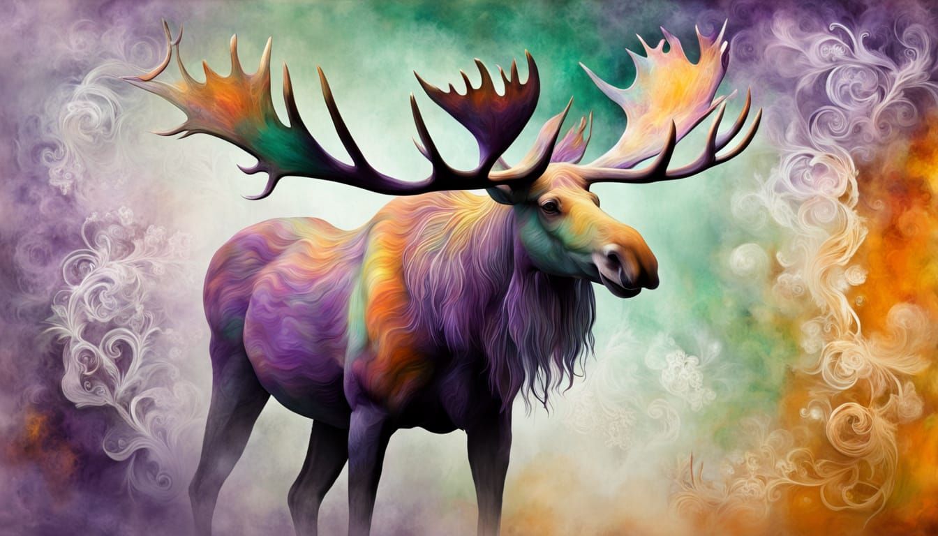 Abstract Expressionist Moose with Delicate Stencil in Vibran...