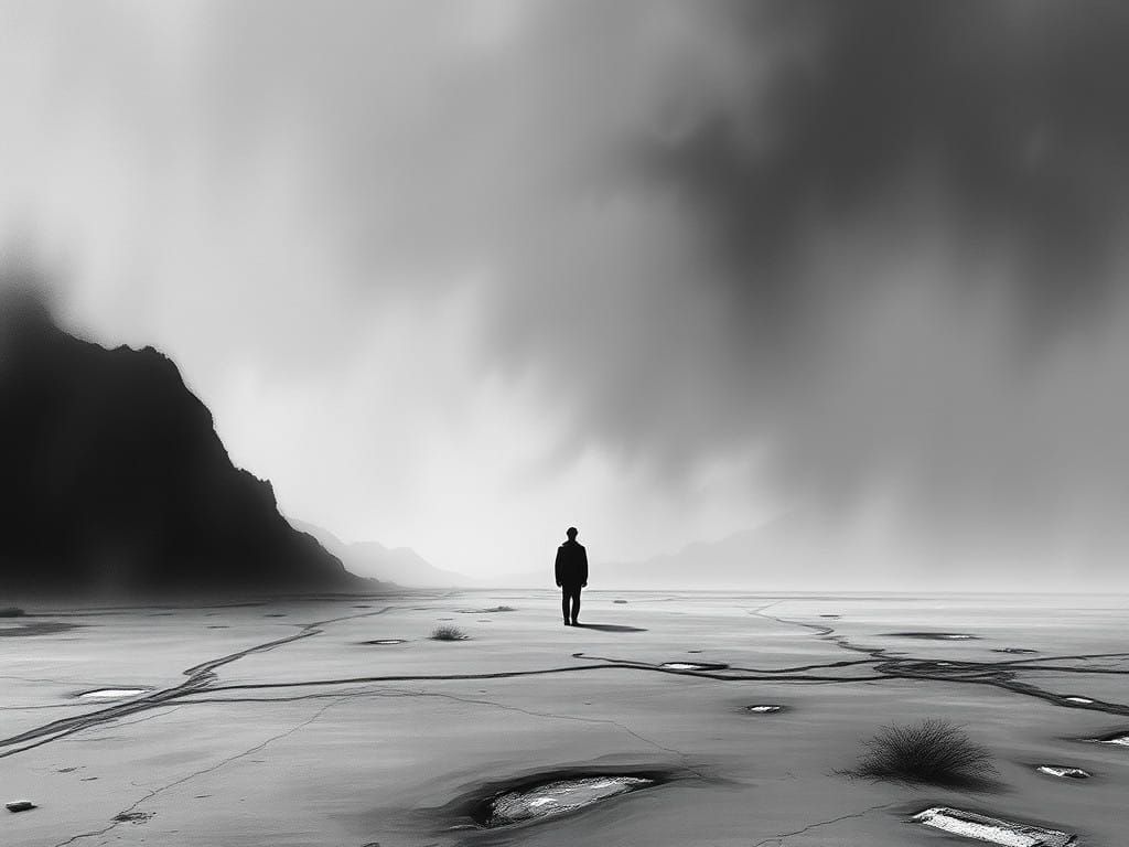 Gray Landscape with Lonely Figure