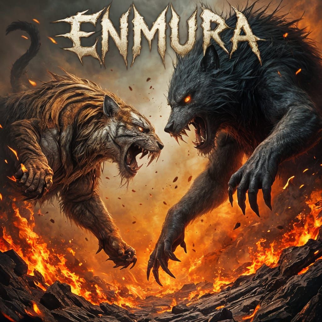 Cyberpunk-Style Beastly Confrontation in Turbulent Landscape