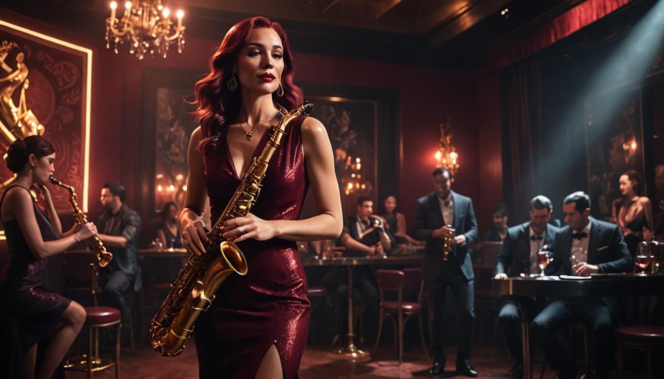 Saxophone Player in Nightclub, Digital Matte Painting