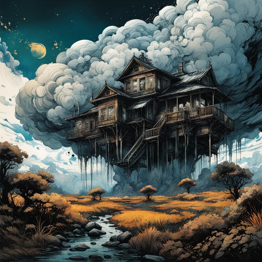 Surreal Cloudscape in Neo-Victorian Editorial Art