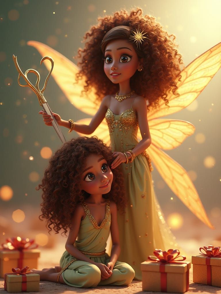 Bronze Fairy Hairdresser in Arabian-Inspired Attire Flies wi...