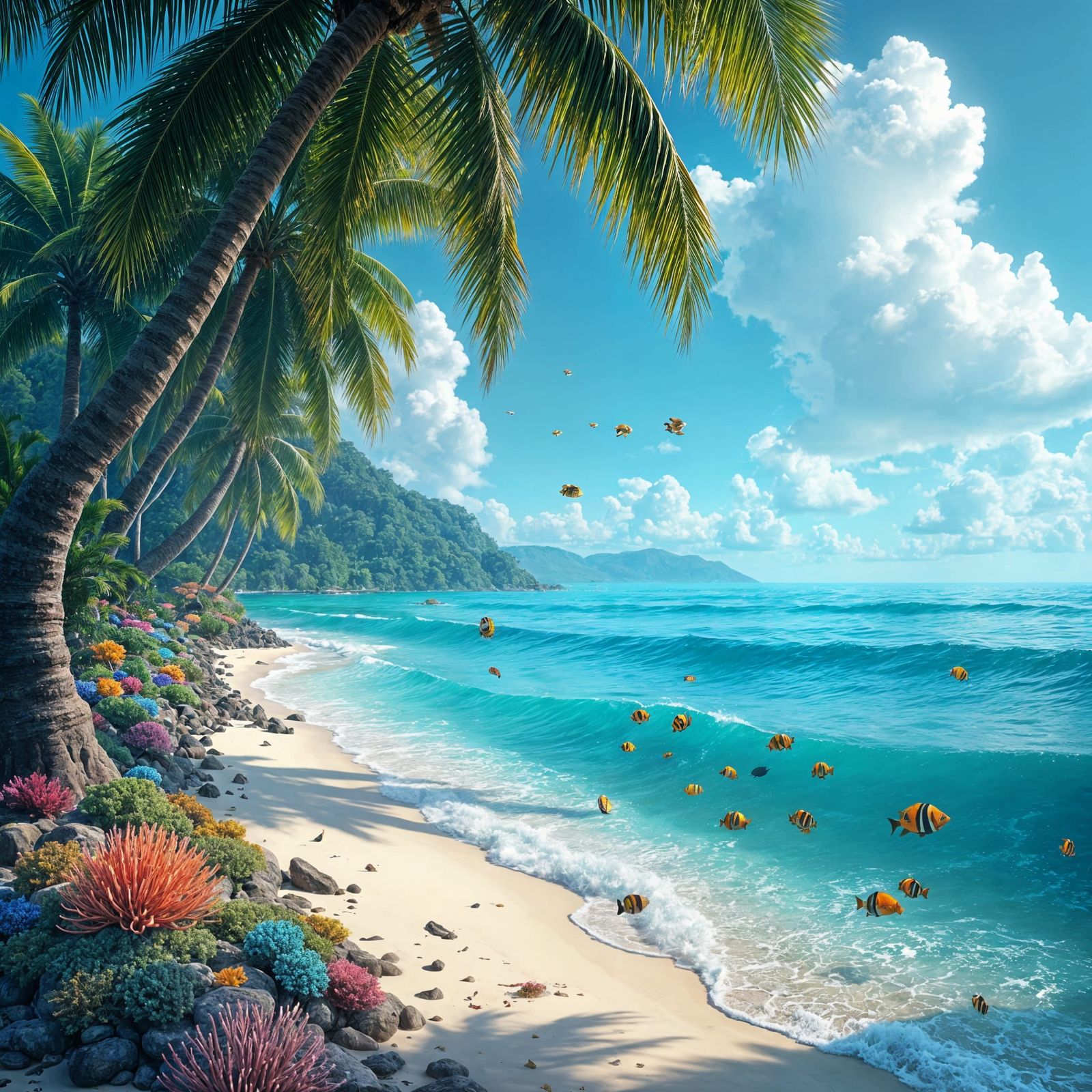 Rainbow Beach with Crystal Sea: Fantasy Concept Art
