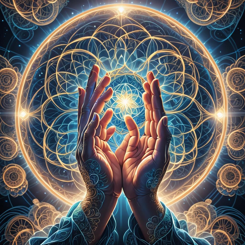 Healing Hands in Prayer with Flower of Life Symbol
