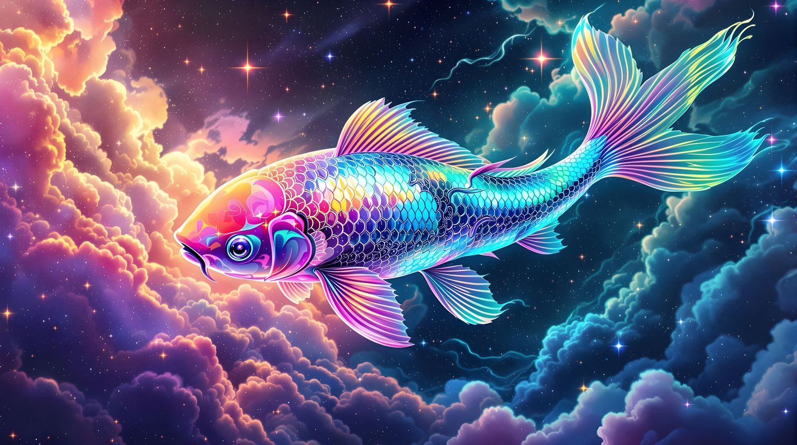 Iridescent Koi in Cosmic Waves
