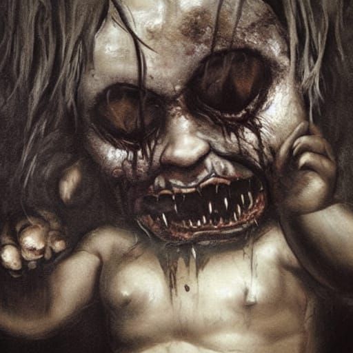 Grotesque Figure Consuming Child in Dark Expressionism