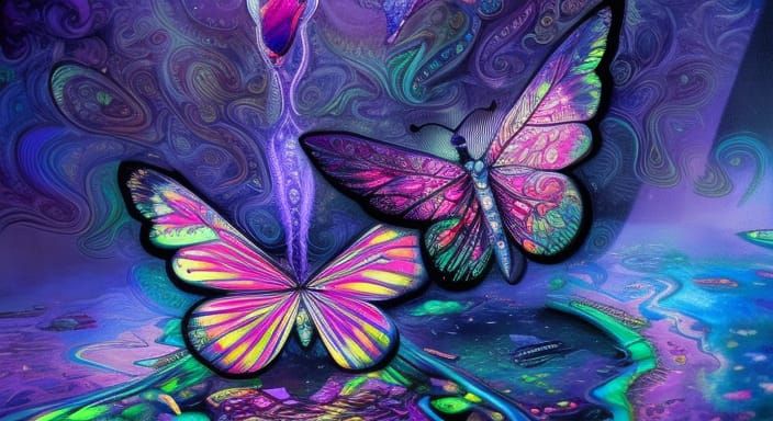 Surreal Iridescent Butterflies Concept Art