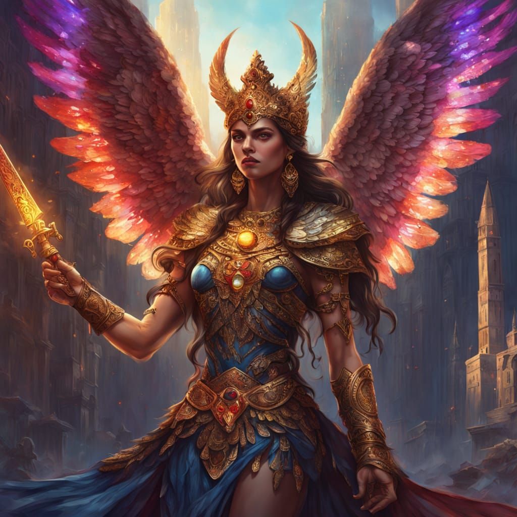 Fantasy Goddess Ishtar with Jewelled Wings and Ancient City ...