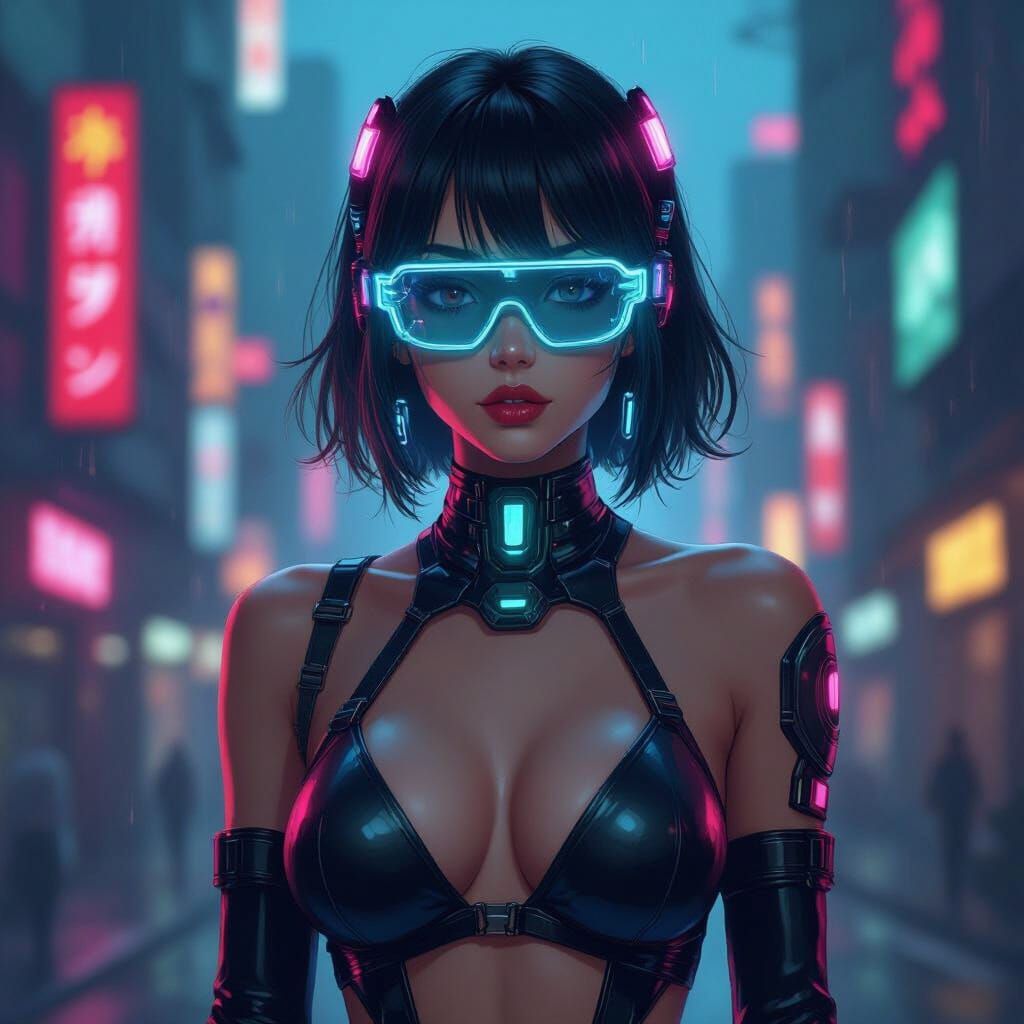 Anime Girl in Cyberpunk Bikini with Neon Accents