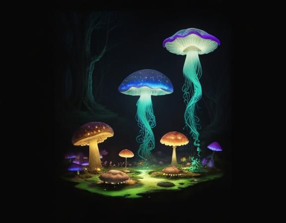 Jellyfish in Toadstool Forest: Beatrix Potter Style
