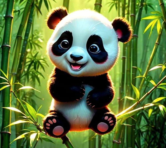 Adorable Baby Panda in Chibi Style, 3D Digital Art