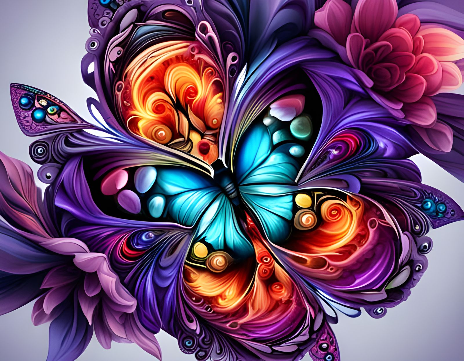 Cyberpunk Robotic Butterfly Floral Explosion