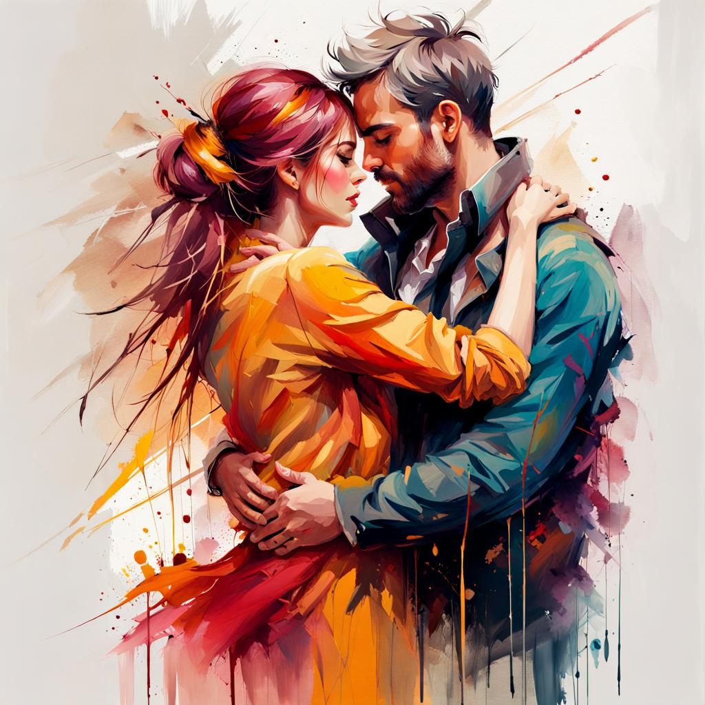 Warm Embrace Illustration in Oil Paint Style