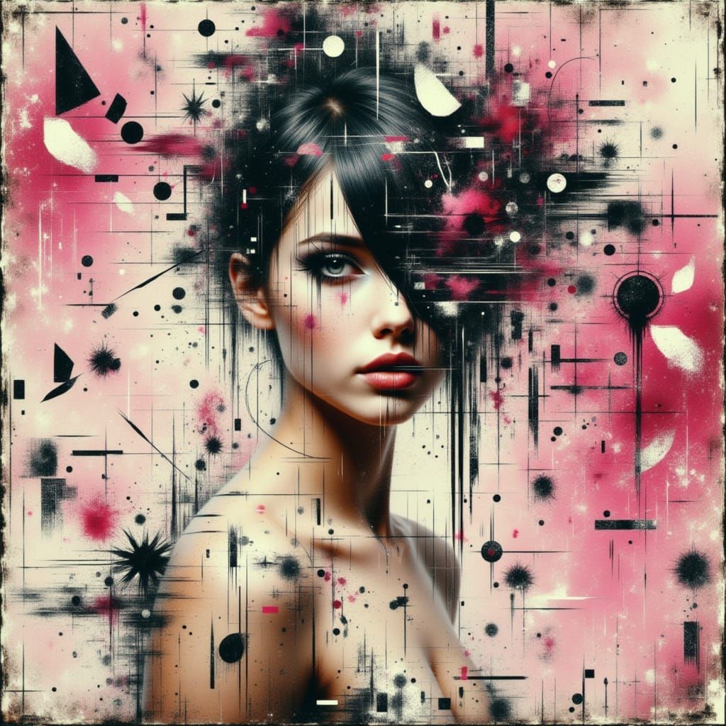 Glitch Art of a Cherry Blossom Anime Girl in Ultra-Realistic...