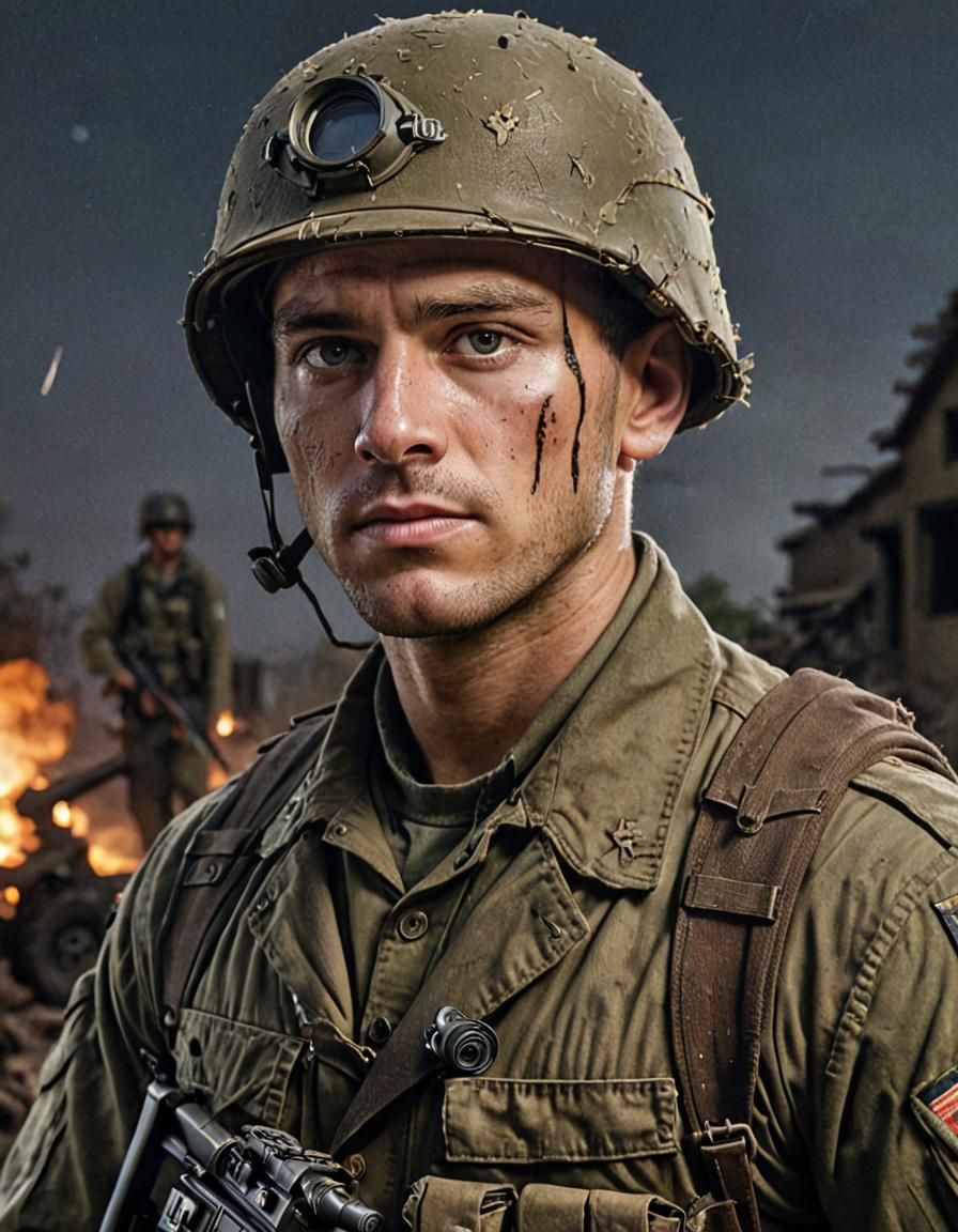 Modern Soldier in WWII Battlefield Portrait