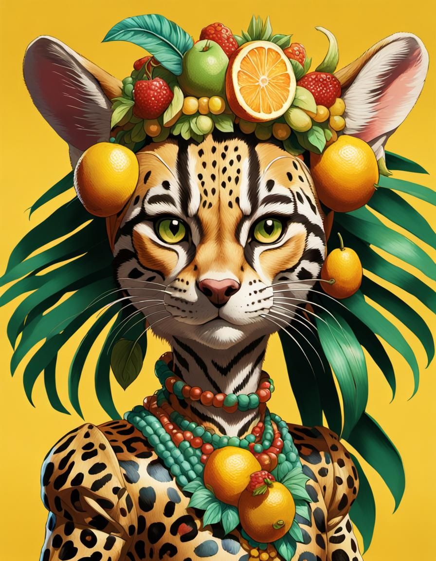 Anthropomorphic Ocelot in Carmen Miranda Style