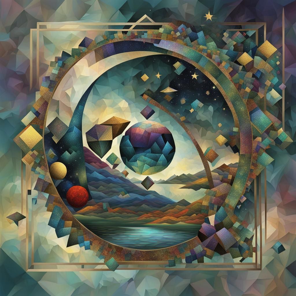 Surreal Cubist Dreamscape with Jewel Tones