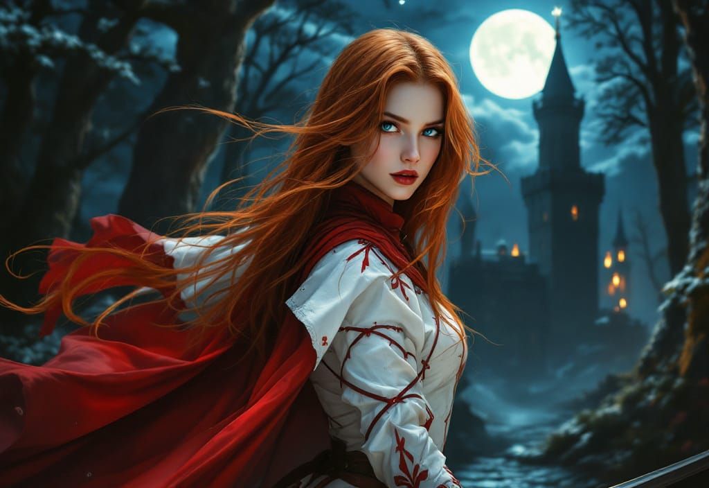 Redhead Vampire Duelist in Art Nouveau Style